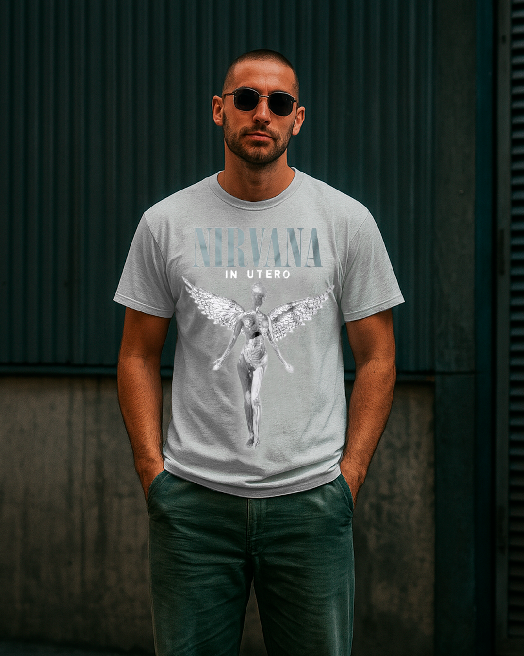 PLAYERA HOMBRE NIRVANA IN UTERO GREY